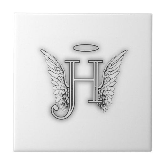 Angel Alphabet H Initiaal Latter Wings Halo Tegeltje (Voorkant)