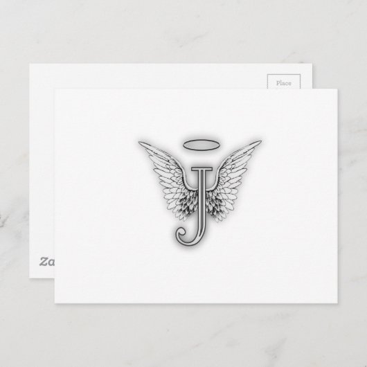 Angel Alphabet J Initiaal Letter Wings Halo Briefkaart (Voorkant / Achterkant)