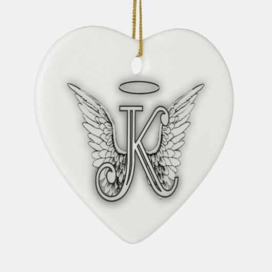 Angel Alphabet K Initiaal Letter Wings Halo Keramisch Ornament (Rechts)