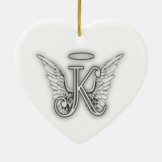 Angel Alphabet K Initiaal Letter Wings Halo Keramisch Ornament (Achterkant)