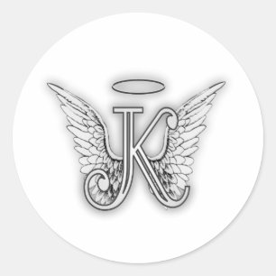 Angel Alphabet K Initiaal Letter Wings Halo Ronde Sticker