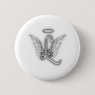 Angel Alphabet L Initiaal Letter Wings Halo Ronde Button 5,7 Cm