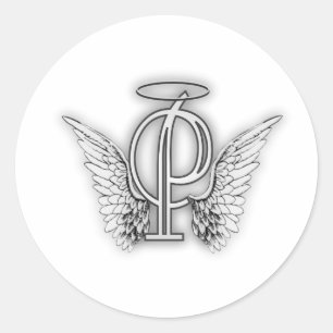 Angel Alphabet P Initiaal Letter Wings Halo Ronde Sticker