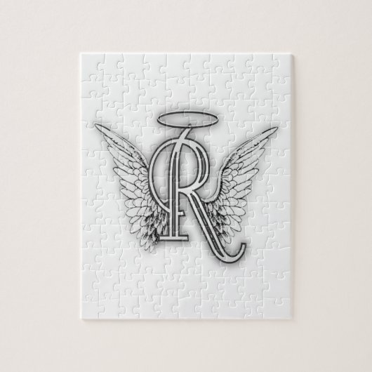 Angel Alphabet R Initiaal Letter Wings Halo Legpuzzel (Verticaal)