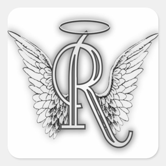 Angel Alphabet R Initiaal Letter Wings Halo Vierkante Sticker (Voorkant)