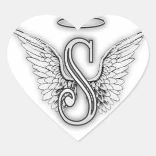 Angel Alphabet S Initiaal Letter Wings Halo Hart Sticker