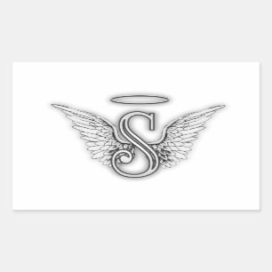 Angel Alphabet S Initiaal Letter Wings Halo Rechthoekige Sticker