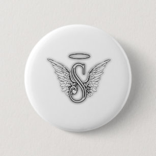 Angel Alphabet S Initiaal Letter Wings Halo Ronde Button 5,7 Cm