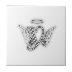 Angel Alphabet Y Initiaal Letter Wings Halo Tegeltje