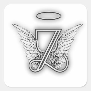 Angel Alphabet Z Initiaal Letter Wings Halo Vierkante Sticker