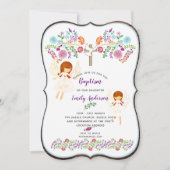 Angel Amour Baptême Invitation avec Fleurs folklor (Devant)
