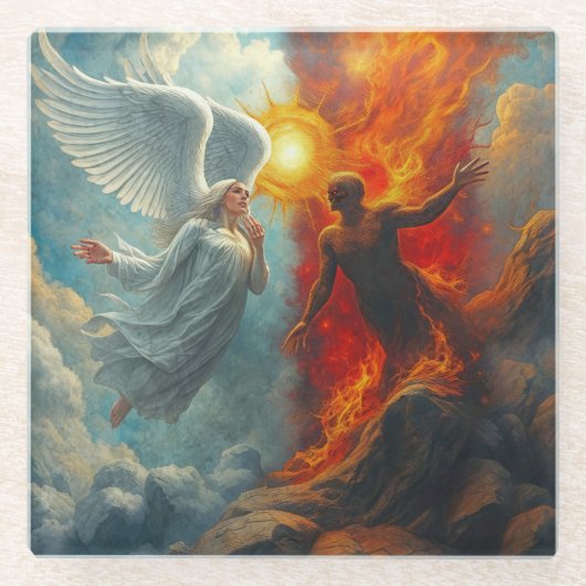 ANGEL AND DEVIL GLAZEN ONDERZETTER (Voorkant)