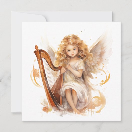 Angel avec carte de Noël de la harpe (Devant)