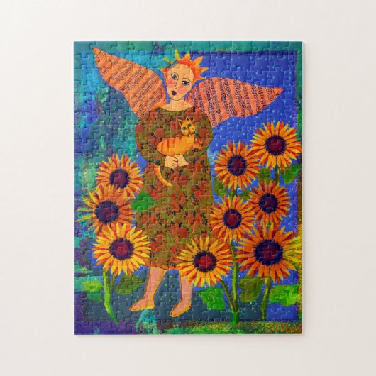 Angel avec tabby chat et tournesol 11x14 Puzzle (Vertical)