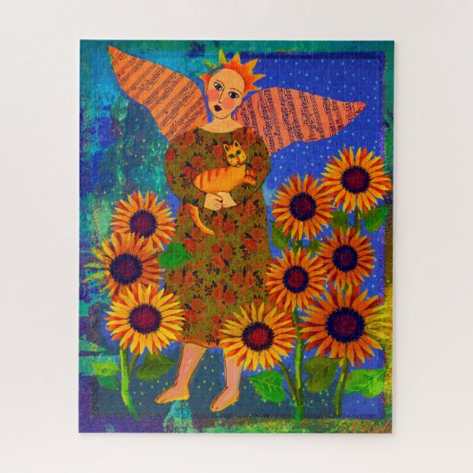 Angel avec tournesol et tabby Cat 16x20 Puzzle (Vertical)