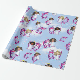 Angel Baby Girls vliegen onder de wolken Cadeaupapier