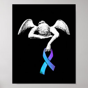 Angel bewaart Blauwgroen Paarse ribbon-zelfmoordpr Poster