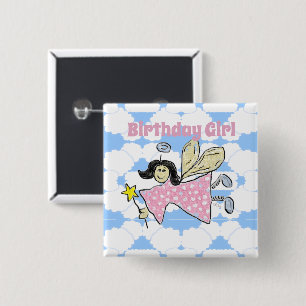Angel Birthday Girl Button Badge