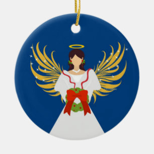 Angel Blauw Rood Groene Krans Vleugels Halo Sterre Keramisch Ornament
