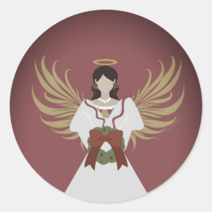 Angel Bourgondië Rode Kerstkrans Vleugels Modern Ronde Sticker