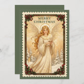 Angel | Carte de Noël Retro Postage (Devant / Derrière)