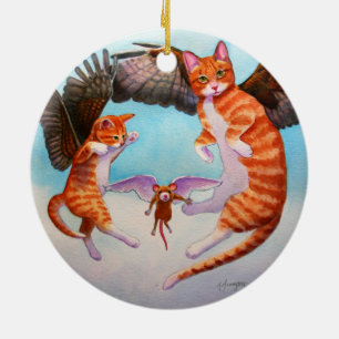 Angel Cat and Mouse Game-kerstversiering Keramisch Ornament