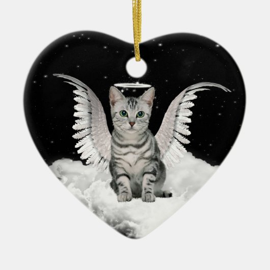 Angel Cat Gray Tabby Pet Memorial Keramisch Ornament (Voorkant)