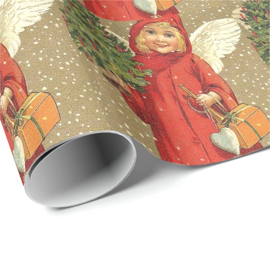 Angel Cherub Kerstboom Sneeuw Cadeaupapier (Rol Hoek)