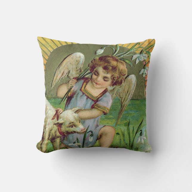 Angel Cherub Sun Lamb Schaap Kussen (Voorkant)