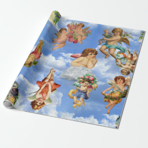 angel cherub wolken antiek , zwaar Victoriaans Cadeaupapier