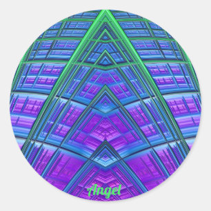 ANGEL ~ Cool! Groen Paars Blauw Geometrisch ~ Ronde Sticker