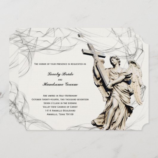 Angel Cross Christian Faire-part de mariage (Devant / Derrière)