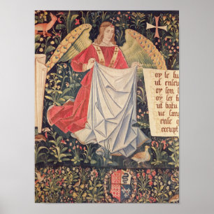 Angel die de mantel vasthoudt poster
