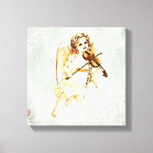Angel die een Violin speelt op een  Shabby-textuur Canvas Afdruk