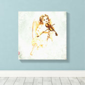 Angel die een Violin speelt op een Shabby-textuur Canvas Afdruk (Insitu (Houten vloer))