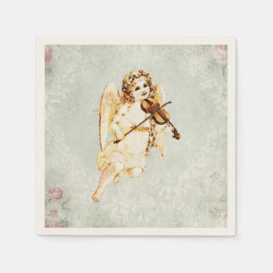 Angel die een Violin speelt op een  Shabby-textuur Servet