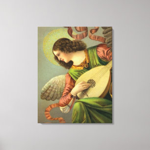 Angel die met mandolin schildert canvas afdruk