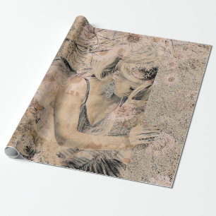 Angel Elegant Boho Floral Sepia Antiek Cadeaupapier