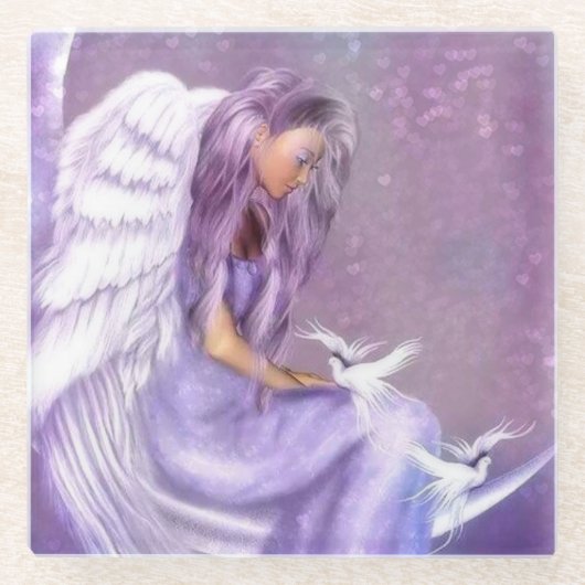 Angel en Doves Glazen Onderzetter (Voorkant)
