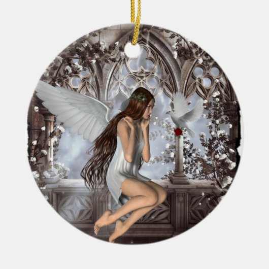 Angel en Haar hond Keramisch Ornament (Voorkant)