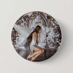 Angel en Haar hond Ronde Button 5,7 Cm