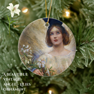 Angel en White Lilies Art Keramisch Ornament