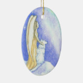 Angel en Wolf Aurora Borealis kerstversiering Keramisch Ornament (Rechts)