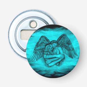 Angel Eros in Liefde, zwart en groen ontwerp Button Flesopener