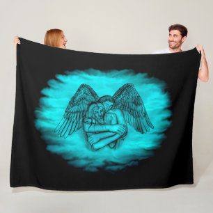 Angel Eros in Liefde, zwart en groen ontwerp Fleece Deken