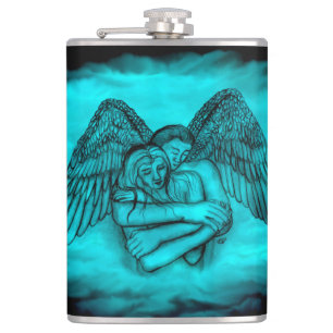 Angel Eros in Liefde, zwart en groen ontwerp Heupfles