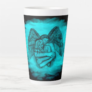 Angel Eros in Liefde, zwart en groen ontwerp Latte Mok