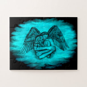 Angel Eros in Liefde, zwart en groen ontwerp Legpuzzel