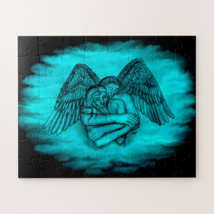 Angel Eros in Liefde, zwart en groen ontwerp Legpuzzel