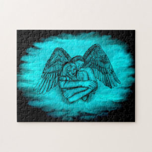 Angel Eros in Liefde, zwart en groen ontwerp Legpuzzel